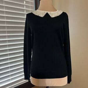 Brooks Brothers Black Sweater with Pearl Collar